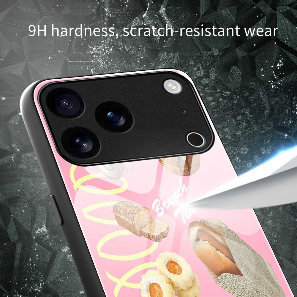 For iPhone 17 Pro Max Case TPU PC Tempered Glass Pattern Printing Anti Drop Phone Back Cover - B0242