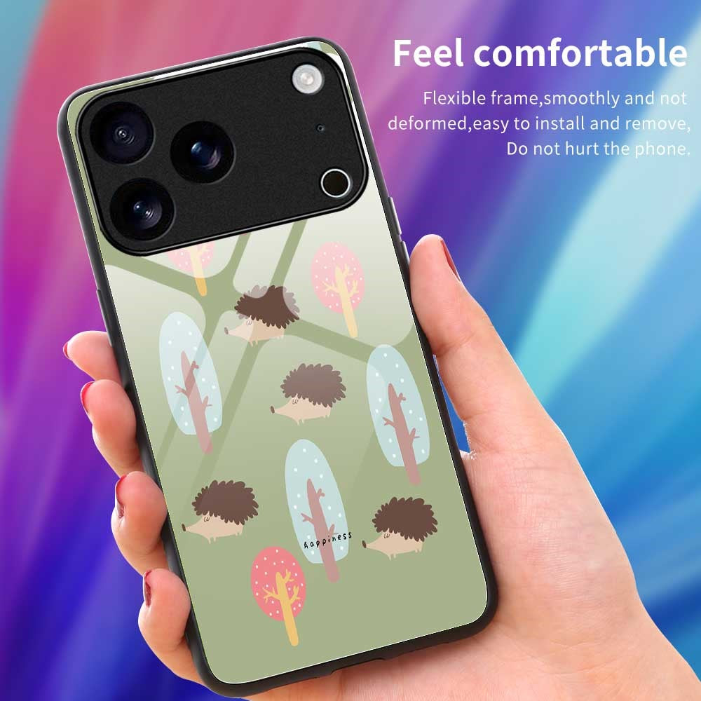 For iPhone 17 Pro Max Case PC TPU Tempered Glass Pattern Printing Anti Drop Phone Back Cover - B0243