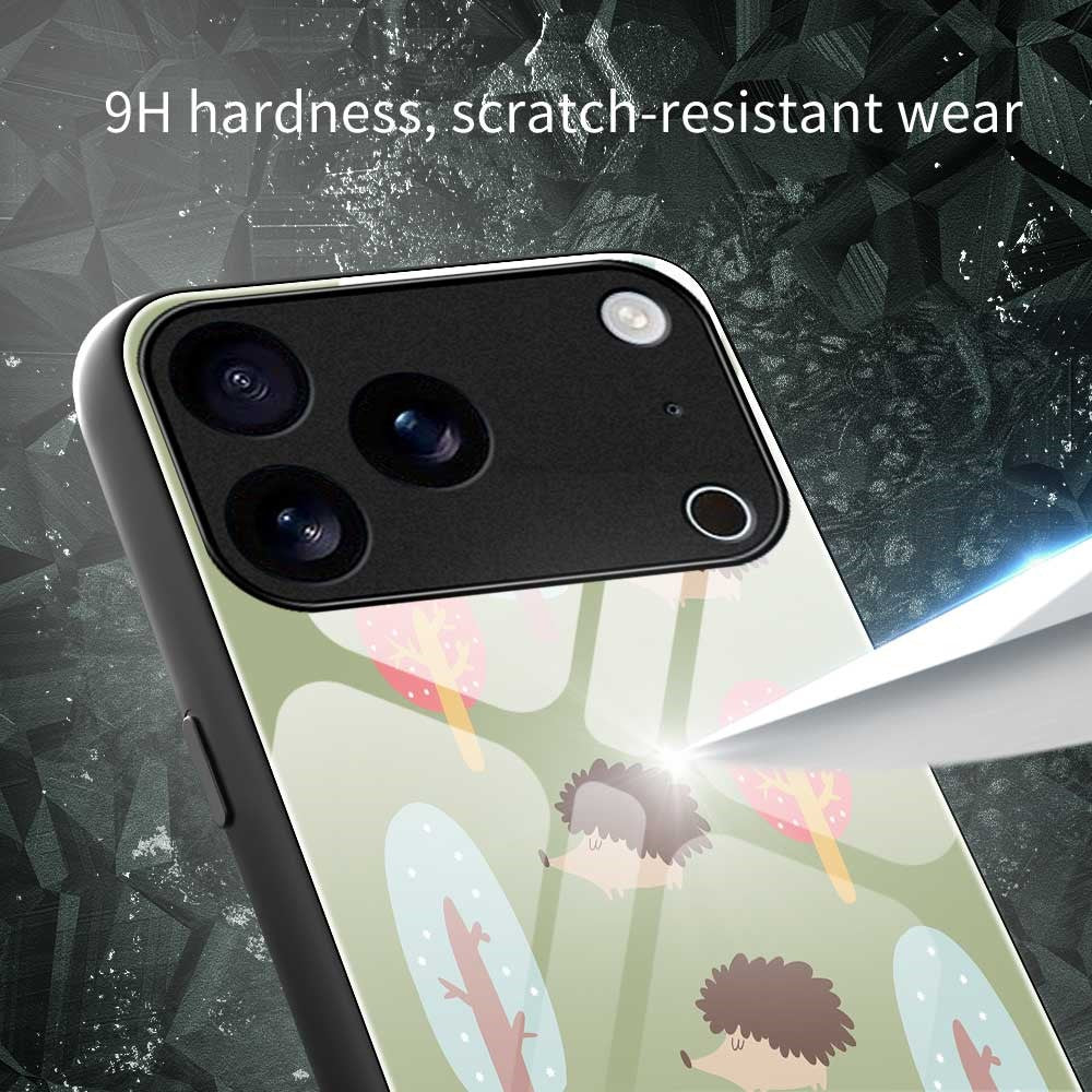 For iPhone 17 Pro Max Case PC TPU Tempered Glass Pattern Printing Anti Drop Phone Back Cover - B0243