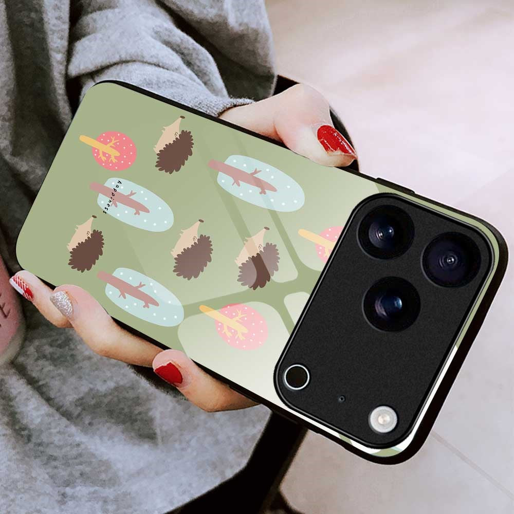 For iPhone 17 Pro Max Case PC TPU Tempered Glass Pattern Printing Anti Drop Phone Back Cover - B0243