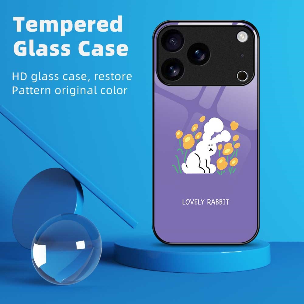 For iPhone 17 Pro Max Case PC TPU Tempered Glass Pattern Printing Anti Drop Phone Back Cover - B0247