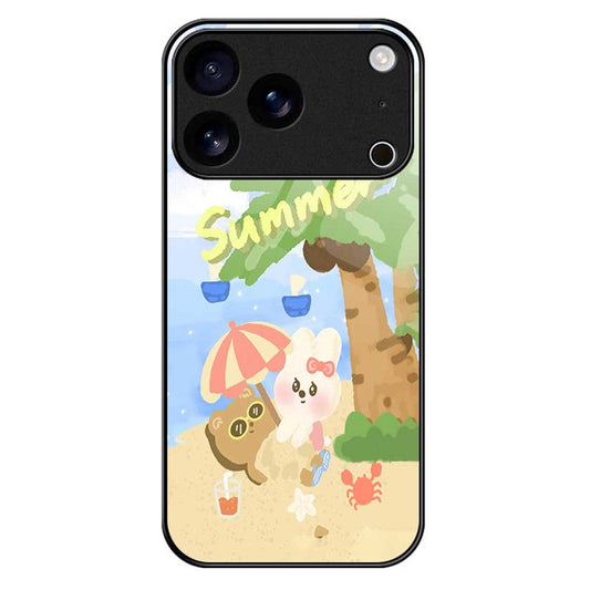 For iPhone 17 Pro Max Case PC TPU Tempered Glass Pattern Printing Anti Drop Phone Back Cover - B0248