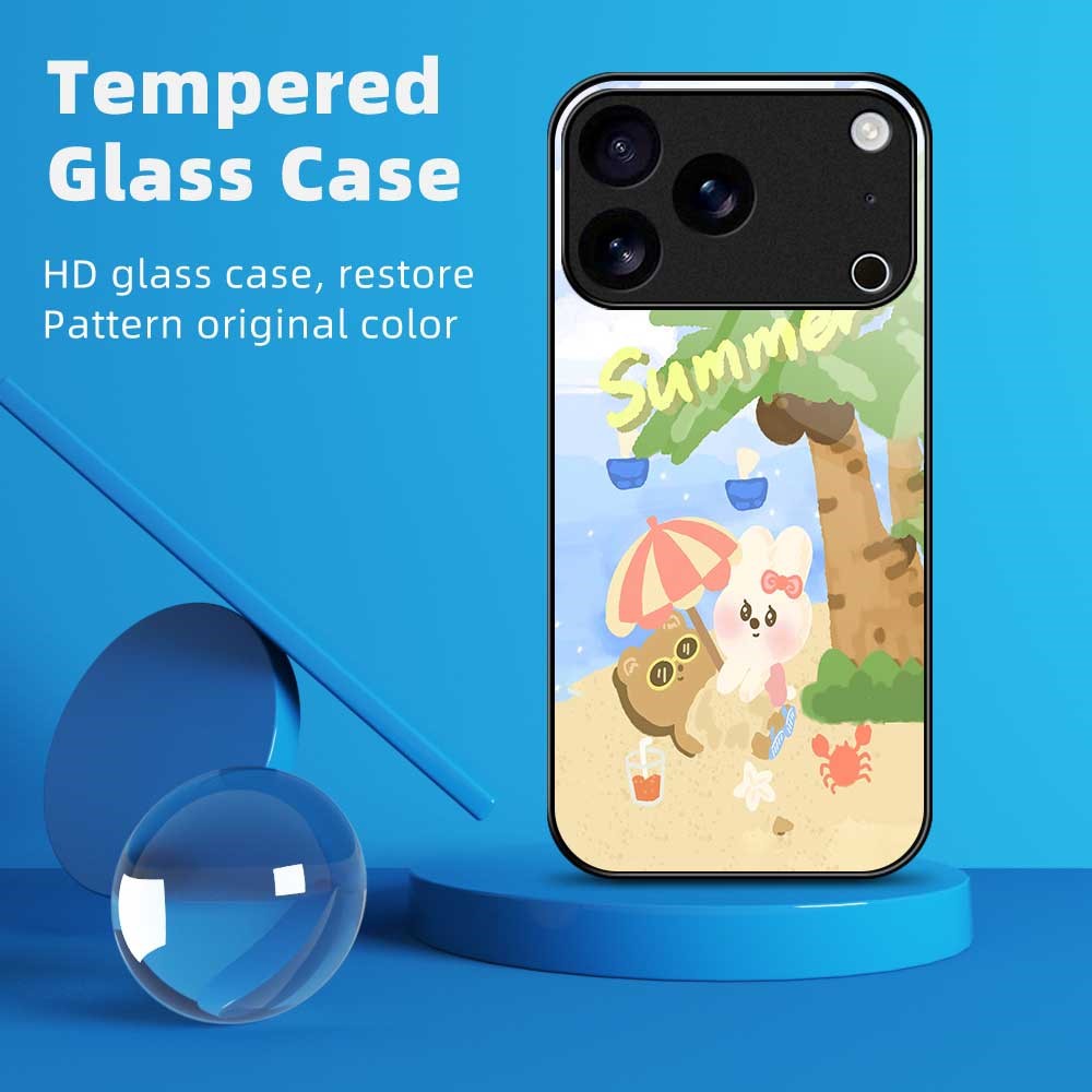 For iPhone 17 Pro Max Case PC TPU Tempered Glass Pattern Printing Anti Drop Phone Back Cover - B0248