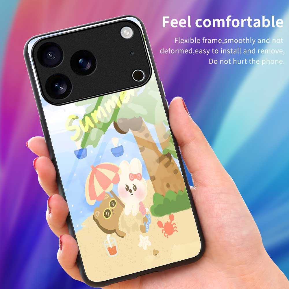 For iPhone 17 Pro Max Case PC TPU Tempered Glass Pattern Printing Anti Drop Phone Back Cover - B0248