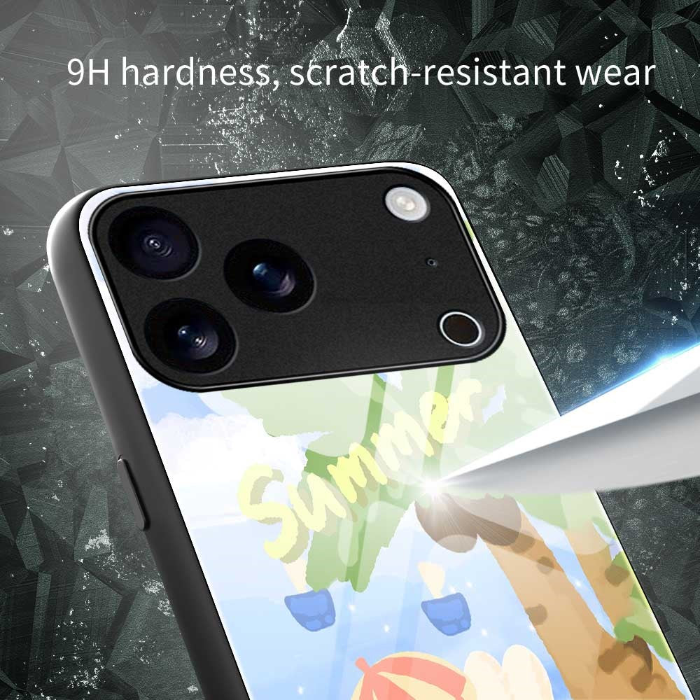 For iPhone 17 Pro Max Case PC TPU Tempered Glass Pattern Printing Anti Drop Phone Back Cover - B0248