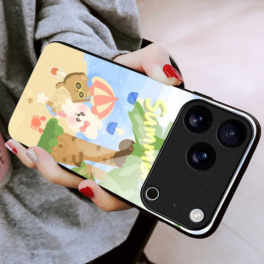 For iPhone 17 Pro Max Case PC TPU Tempered Glass Pattern Printing Anti Drop Phone Back Cover - B0248