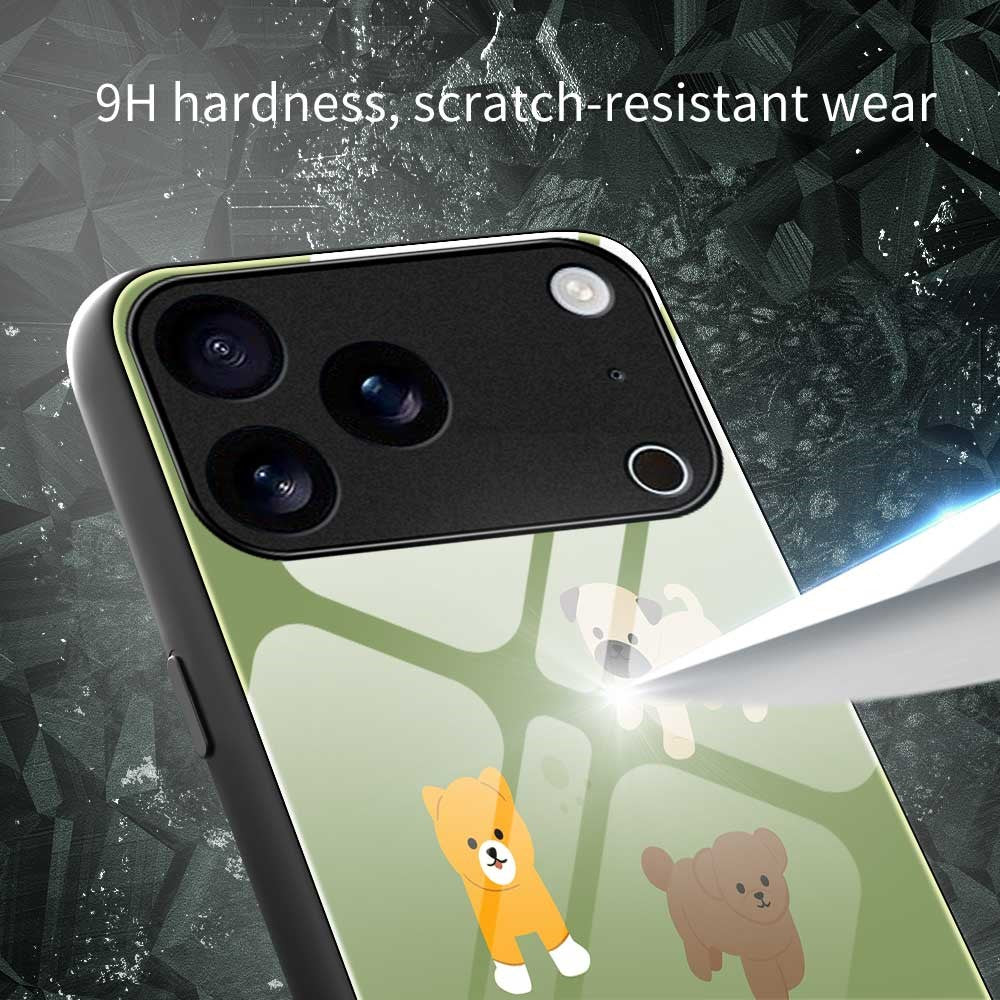 For iPhone 17 Pro Max Case PC TPU Tempered Glass Pattern Printing Anti Drop Phone Back Cover - B0249