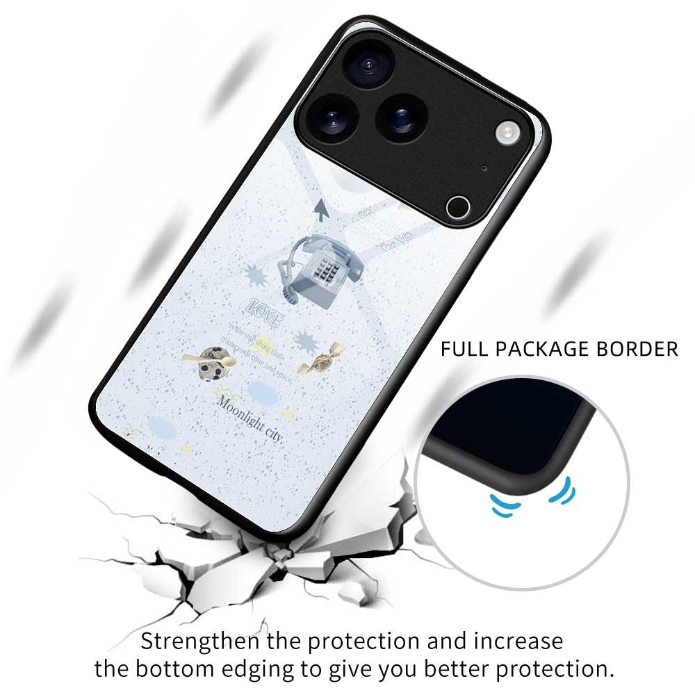 For iPhone 17 Pro Max Case PC TPU Tempered Glass Pattern Printing Anti Drop Phone Back Cover - B0254