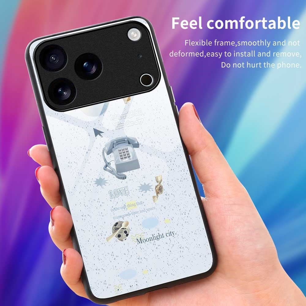 For iPhone 17 Pro Max Case PC TPU Tempered Glass Pattern Printing Anti Drop Phone Back Cover - B0254