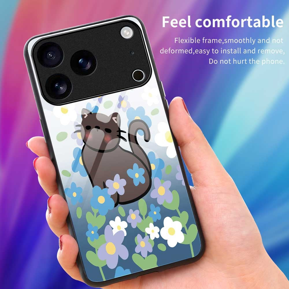 For iPhone 17 Pro Max Case PC TPU Tempered Glass Pattern Printing Anti Drop Phone Back Cover - B0255