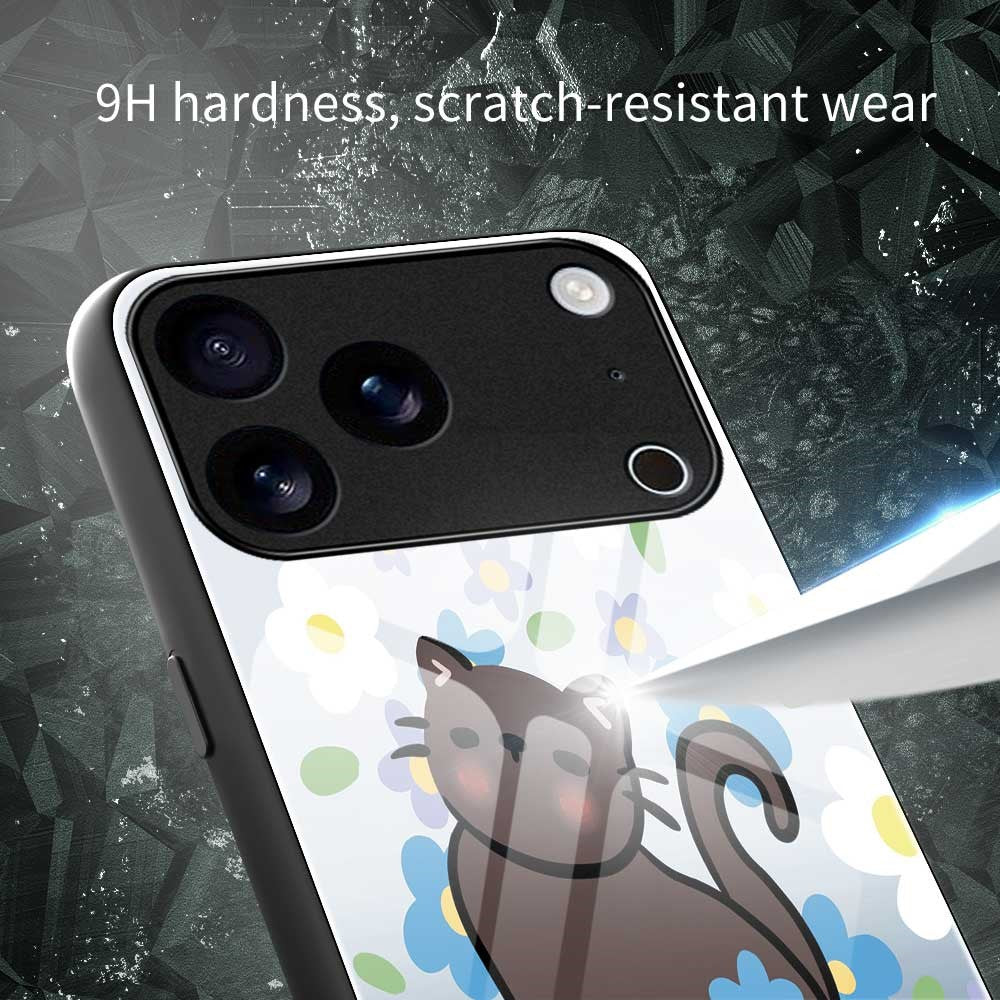 For iPhone 17 Pro Max Case PC TPU Tempered Glass Pattern Printing Anti Drop Phone Back Cover - B0255