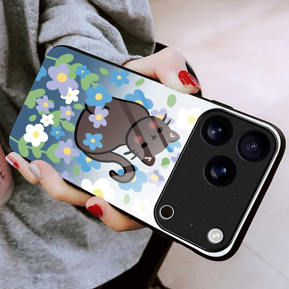 For iPhone 17 Pro Max Case PC TPU Tempered Glass Pattern Printing Anti Drop Phone Back Cover - B0255