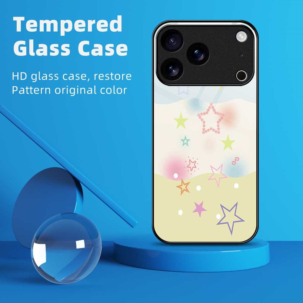 For iPhone 17 Pro Max Case PC TPU Tempered Glass Pattern Printing Anti Drop Phone Back Cover - B0257