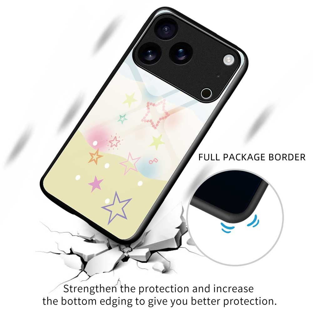 For iPhone 17 Pro Max Case PC TPU Tempered Glass Pattern Printing Anti Drop Phone Back Cover - B0257