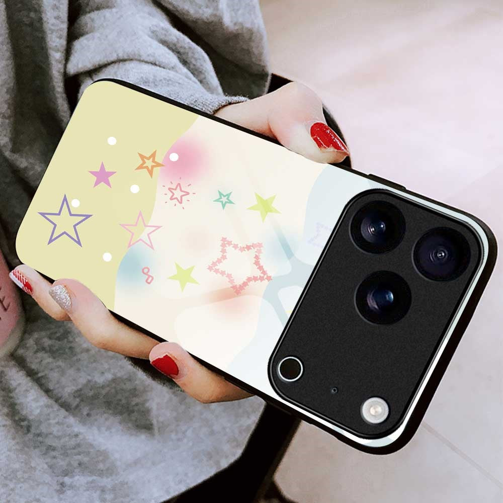 For iPhone 17 Pro Max Case PC TPU Tempered Glass Pattern Printing Anti Drop Phone Back Cover - B0257