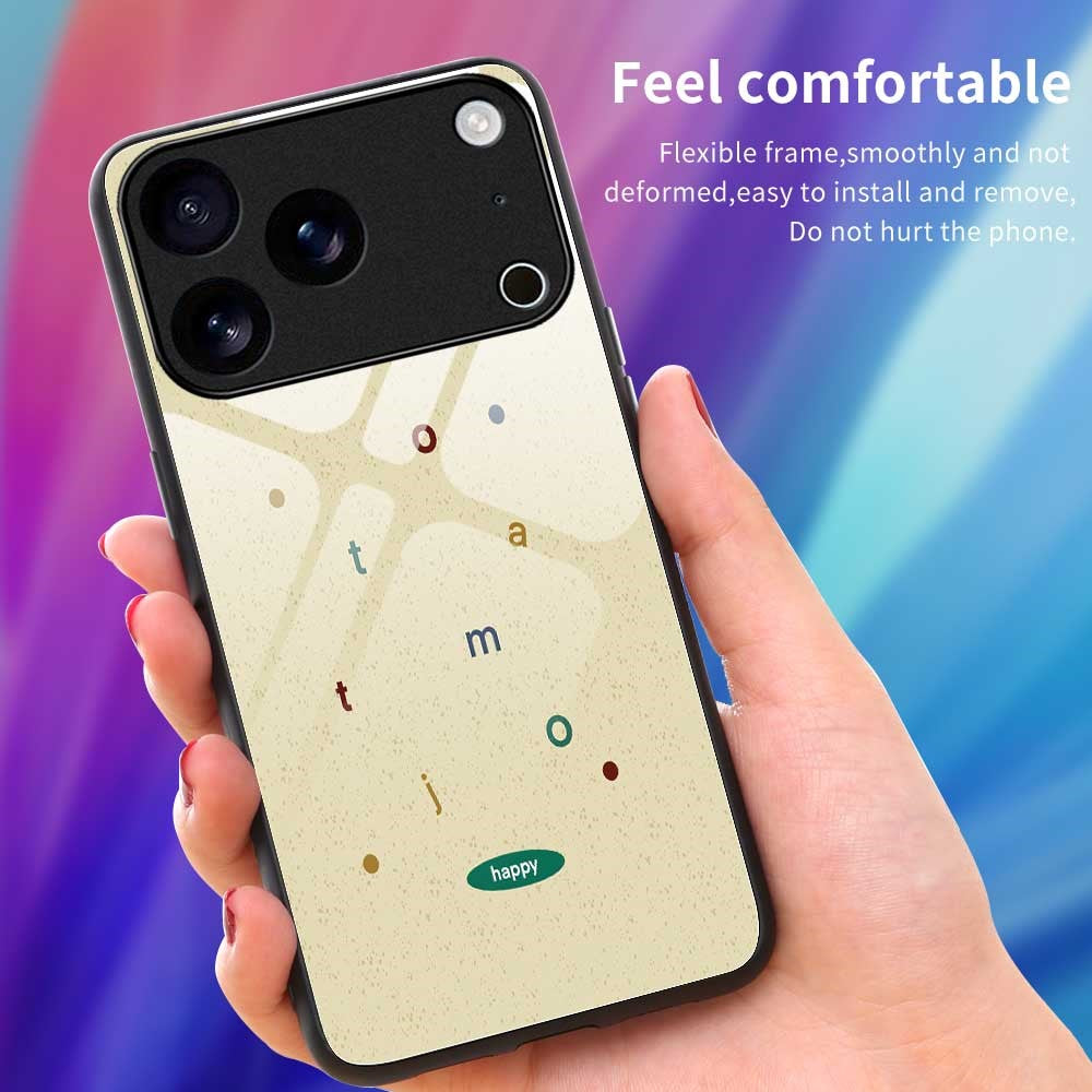 For iPhone 17 Pro Max Case PC TPU Tempered Glass Pattern Printing Anti Drop Phone Back Cover - B0258