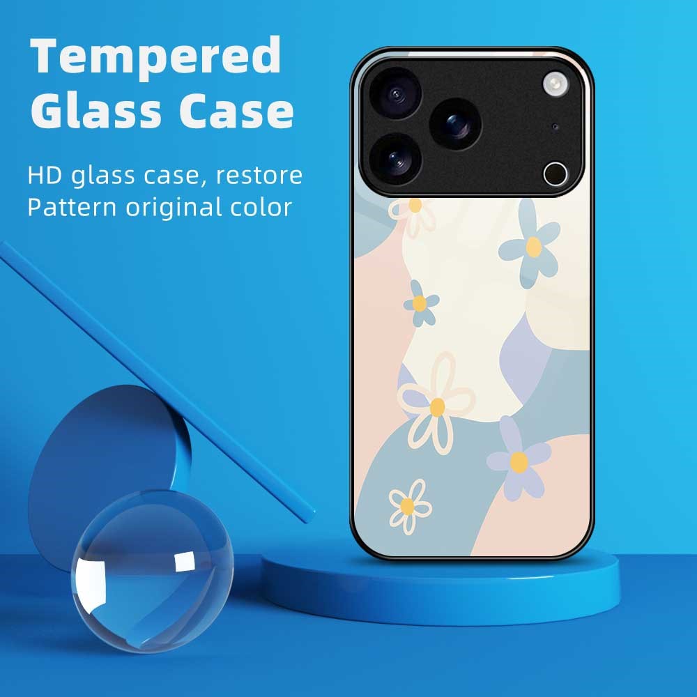 For iPhone 17 Pro Max Case PC TPU Tempered Glass Pattern Printing Anti Drop Phone Back Cover - B0264