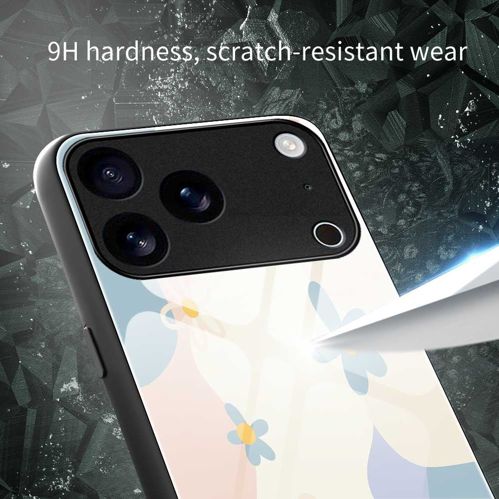 For iPhone 17 Pro Max Case PC TPU Tempered Glass Pattern Printing Anti Drop Phone Back Cover - B0264