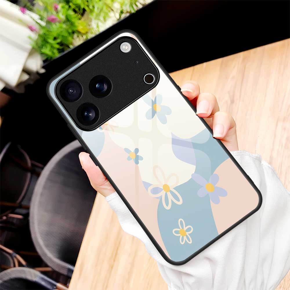 For iPhone 17 Pro Max Case PC TPU Tempered Glass Pattern Printing Anti Drop Phone Back Cover - B0264