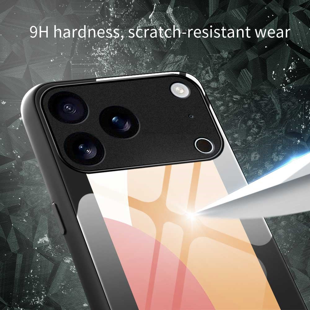For iPhone 17 Pro Max Case PC TPU Tempered Glass Pattern Printing Anti Drop Phone Back Cover - B0265