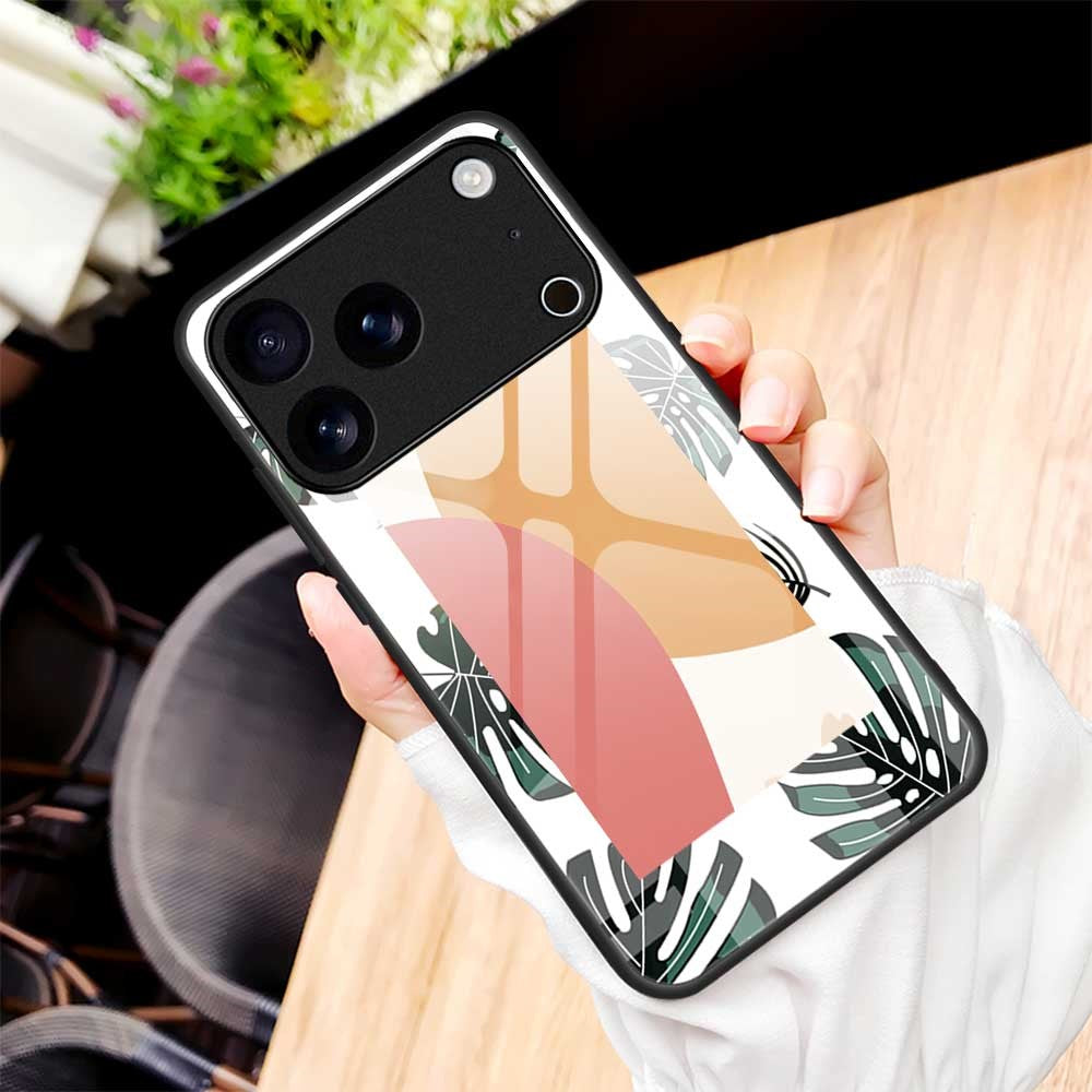 For iPhone 17 Pro Max Case PC TPU Tempered Glass Pattern Printing Anti Drop Phone Back Cover - B0265