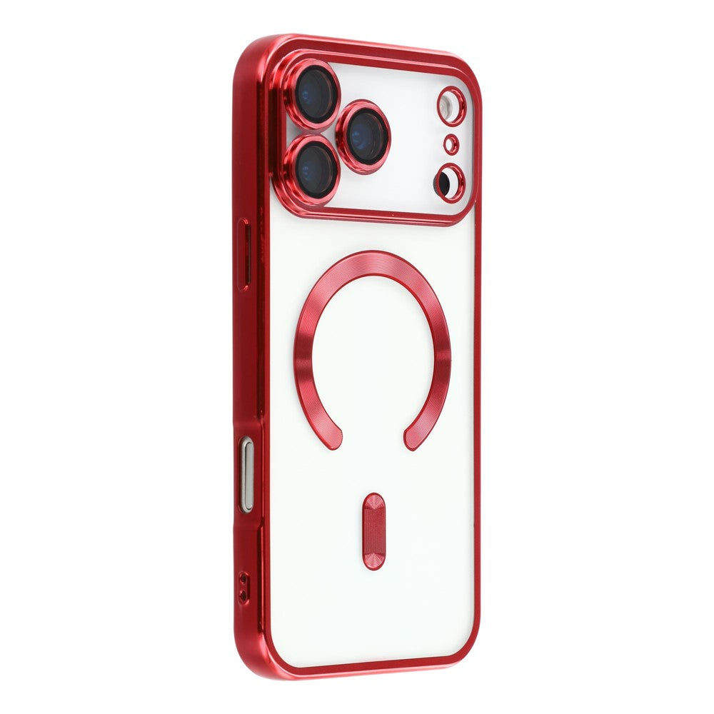 For iPhone 17 Pro Max Case Compatible with MagSafe Electroplated TPU Phone Cover with Lens Film - Red