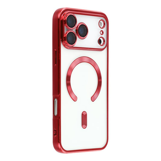 For iPhone 17 Pro Max Case Compatible with MagSafe Electroplated TPU Phone Cover with Lens Film - Red