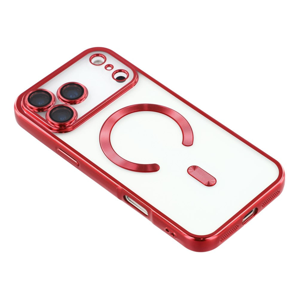 For iPhone 17 Pro Max Case Compatible with MagSafe Electroplated TPU Phone Cover with Lens Film - Red