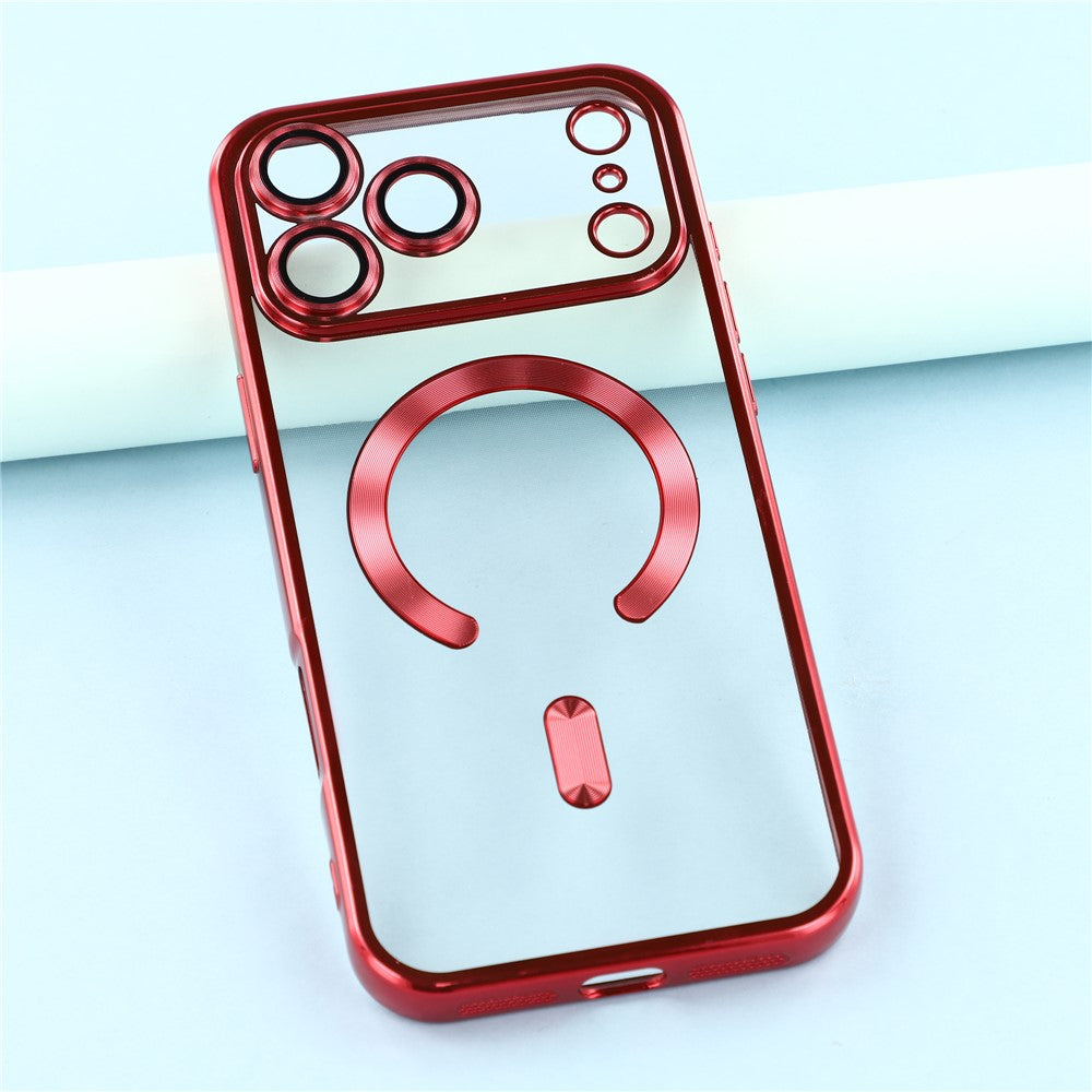 For iPhone 17 Pro Max Case Compatible with MagSafe Electroplated TPU Phone Cover with Lens Film - Red