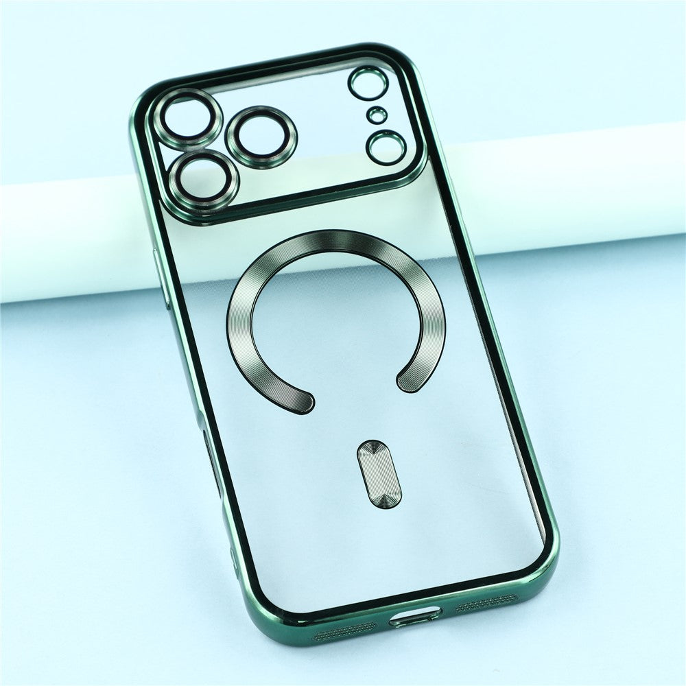 For iPhone 17 Pro Max Case Compatible with MagSafe Electroplated TPU Phone Cover with Lens Film - Green