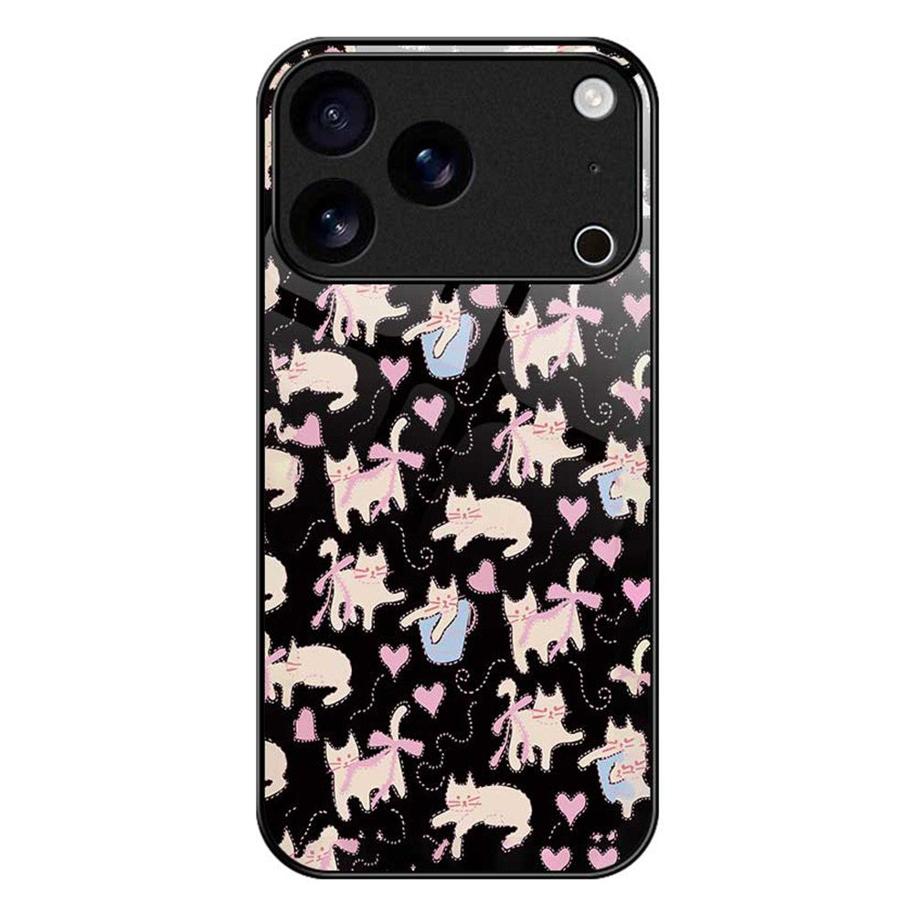 For iPhone 17 Pro Max Case PC TPU Tempered Glass Pattern Printing Slim Phone Back Cover - B0269