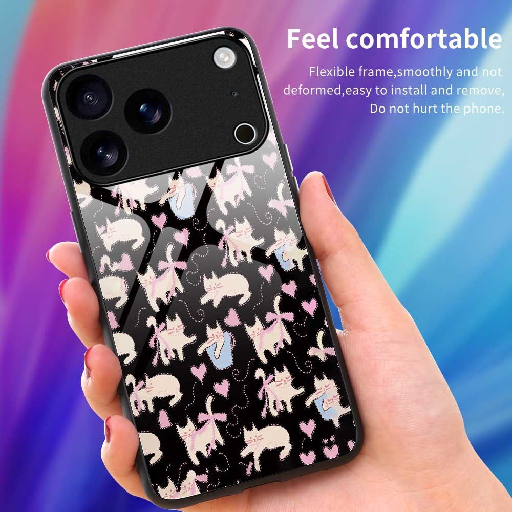 For iPhone 17 Pro Max Case PC TPU Tempered Glass Pattern Printing Slim Phone Back Cover - B0269