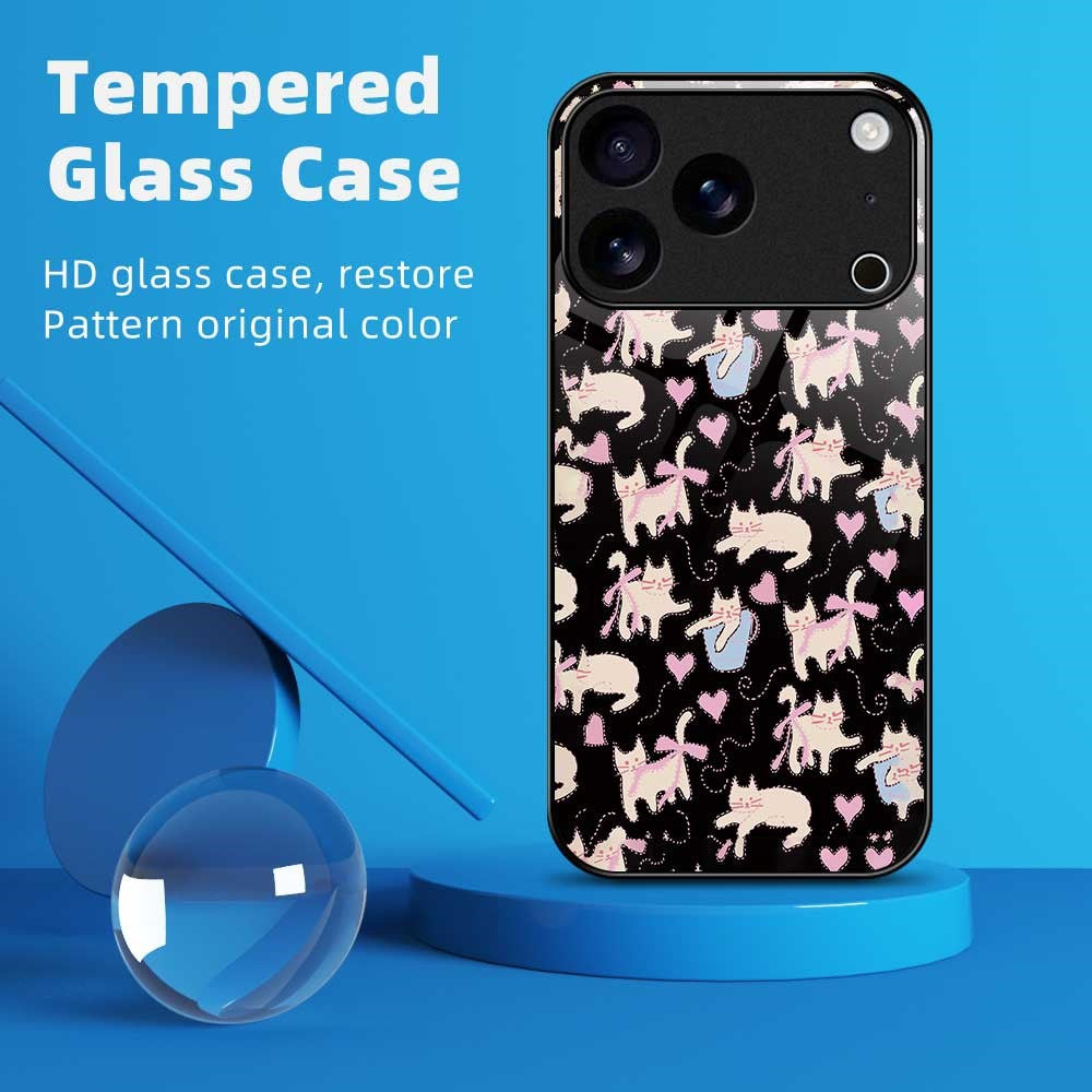 For iPhone 17 Pro Max Case PC TPU Tempered Glass Pattern Printing Slim Phone Back Cover - B0269