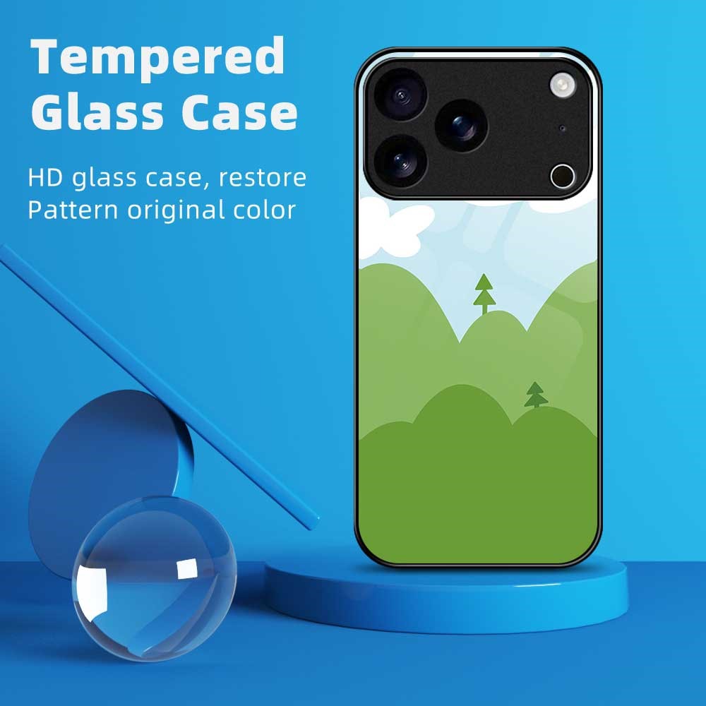 For iPhone 17 Pro Max Case PC TPU Tempered Glass Pattern Printing Slim Phone Back Cover - B0270