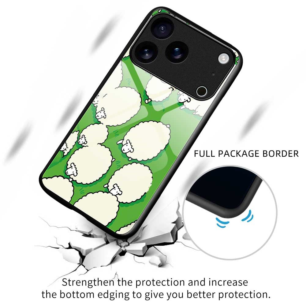 For iPhone 17 Pro Max Case PC TPU Tempered Glass Pattern Printing Slim Phone Back Cover - B0272