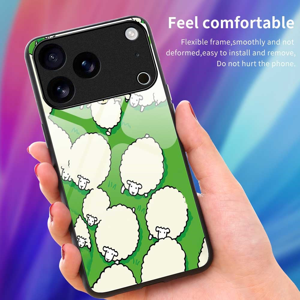 For iPhone 17 Pro Max Case PC TPU Tempered Glass Pattern Printing Slim Phone Back Cover - B0272