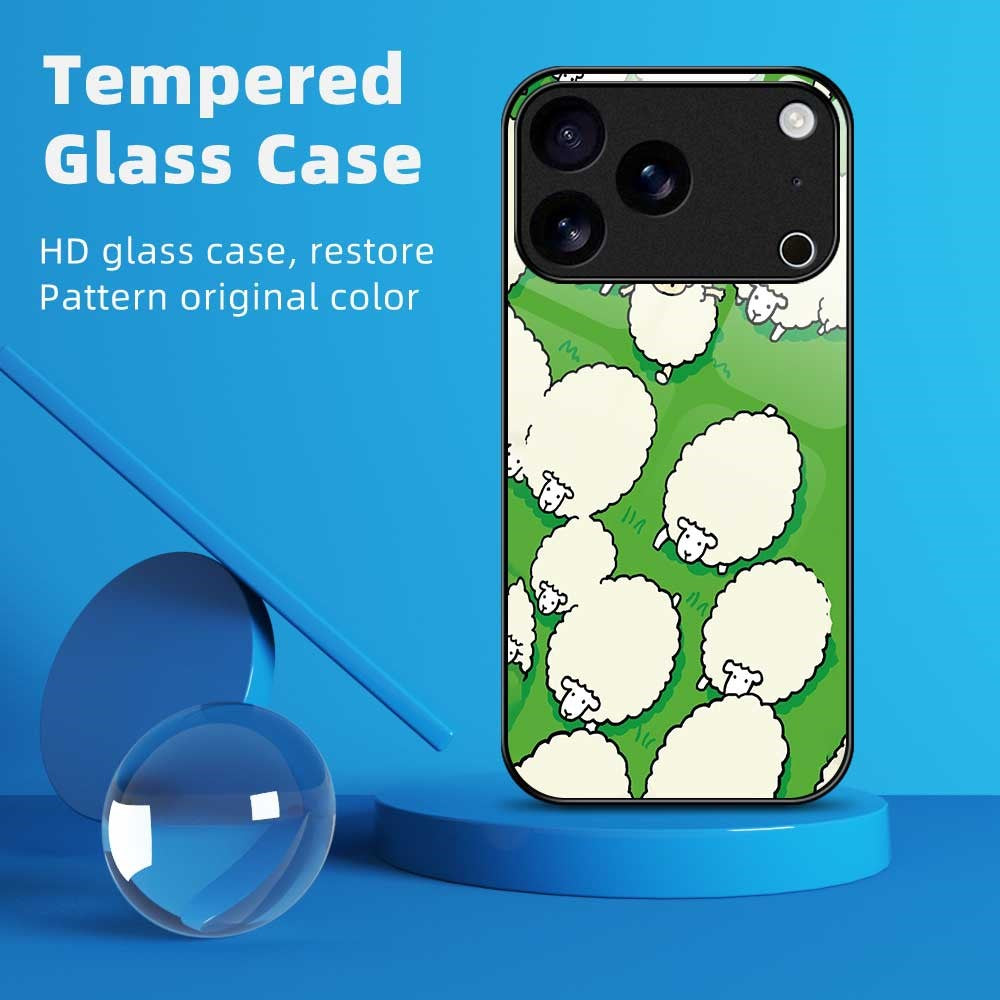 For iPhone 17 Pro Max Case PC TPU Tempered Glass Pattern Printing Slim Phone Back Cover - B0272