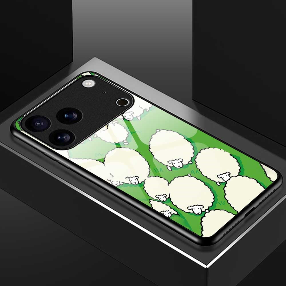 For iPhone 17 Pro Max Case PC TPU Tempered Glass Pattern Printing Slim Phone Back Cover - B0272