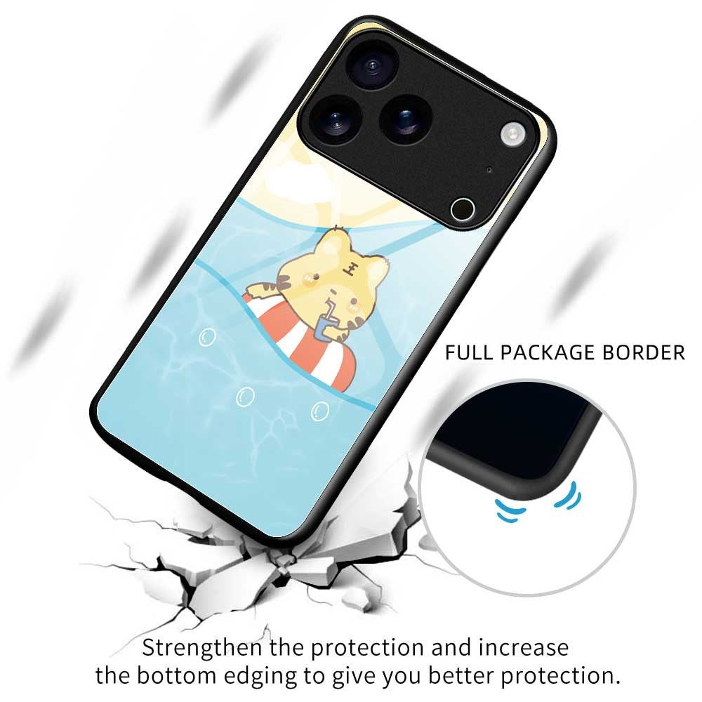 For iPhone 17 Pro Max Case PC TPU Tempered Glass Pattern Printing Slim Phone Back Cover - B0276