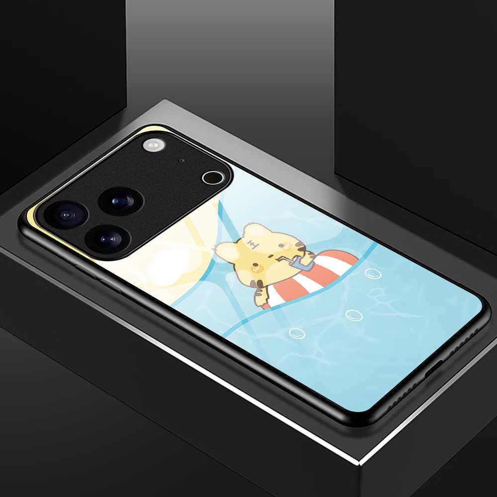 For iPhone 17 Pro Max Case PC TPU Tempered Glass Pattern Printing Slim Phone Back Cover - B0276