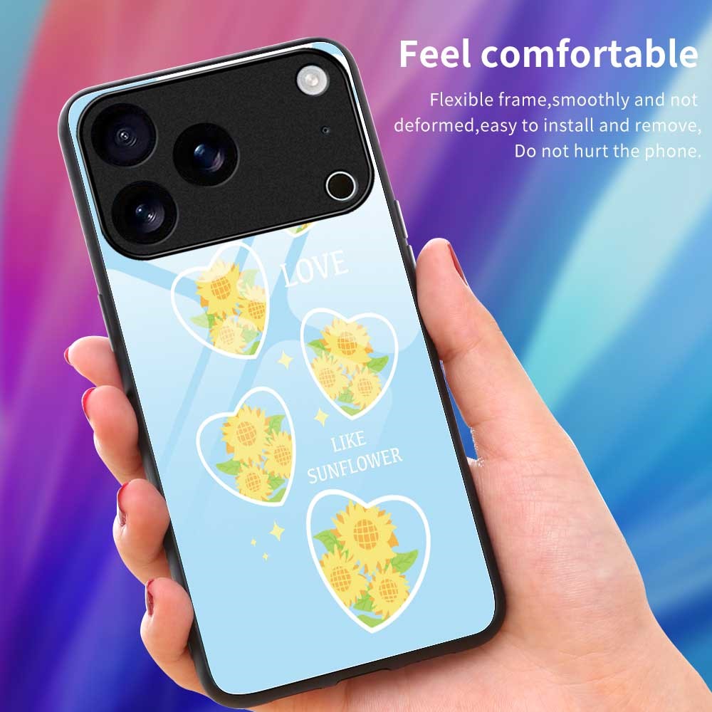 For iPhone 17 Pro Max Case PC TPU Tempered Glass Pattern Printing Slim Phone Back Cover - B0281