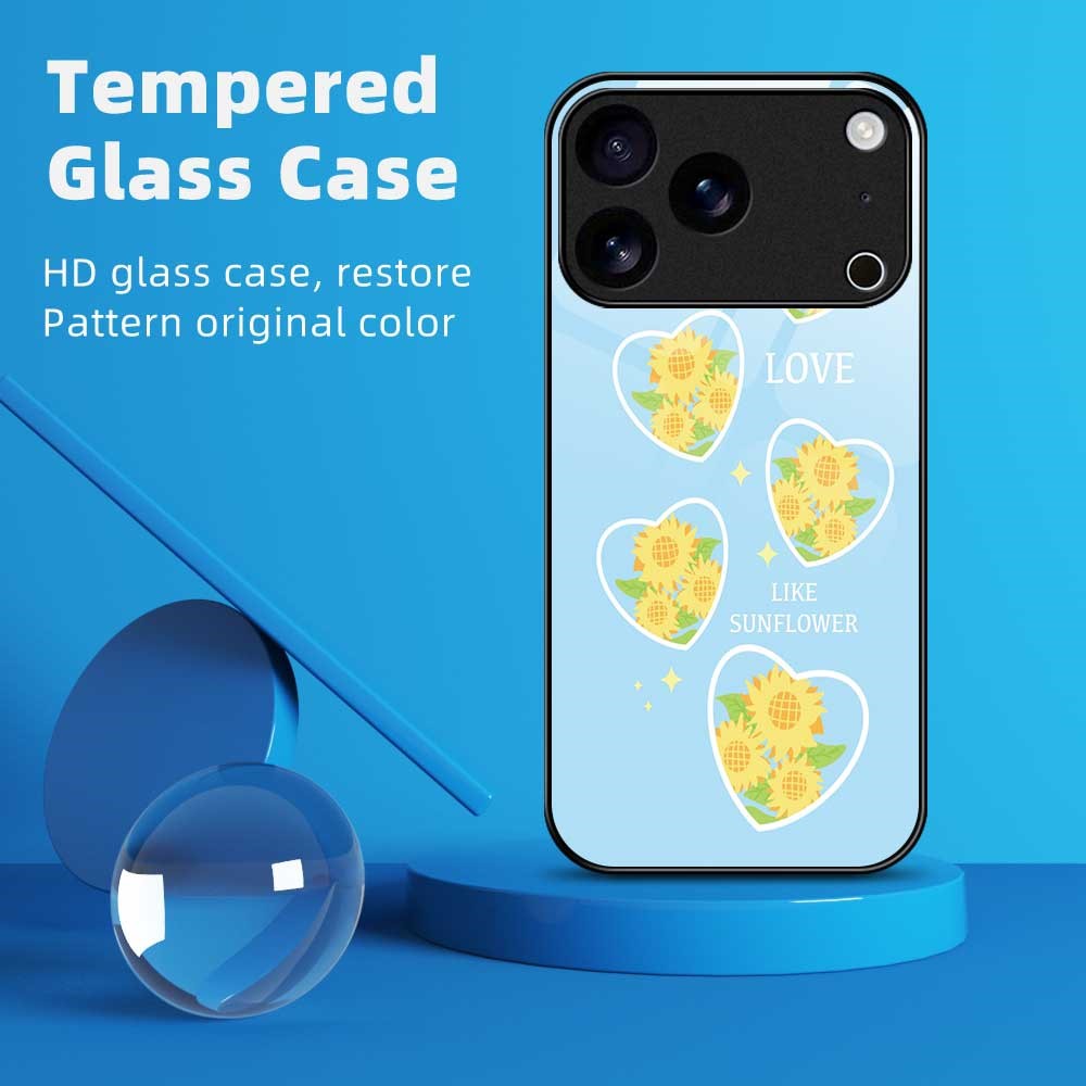 For iPhone 17 Pro Max Case PC TPU Tempered Glass Pattern Printing Slim Phone Back Cover - B0281