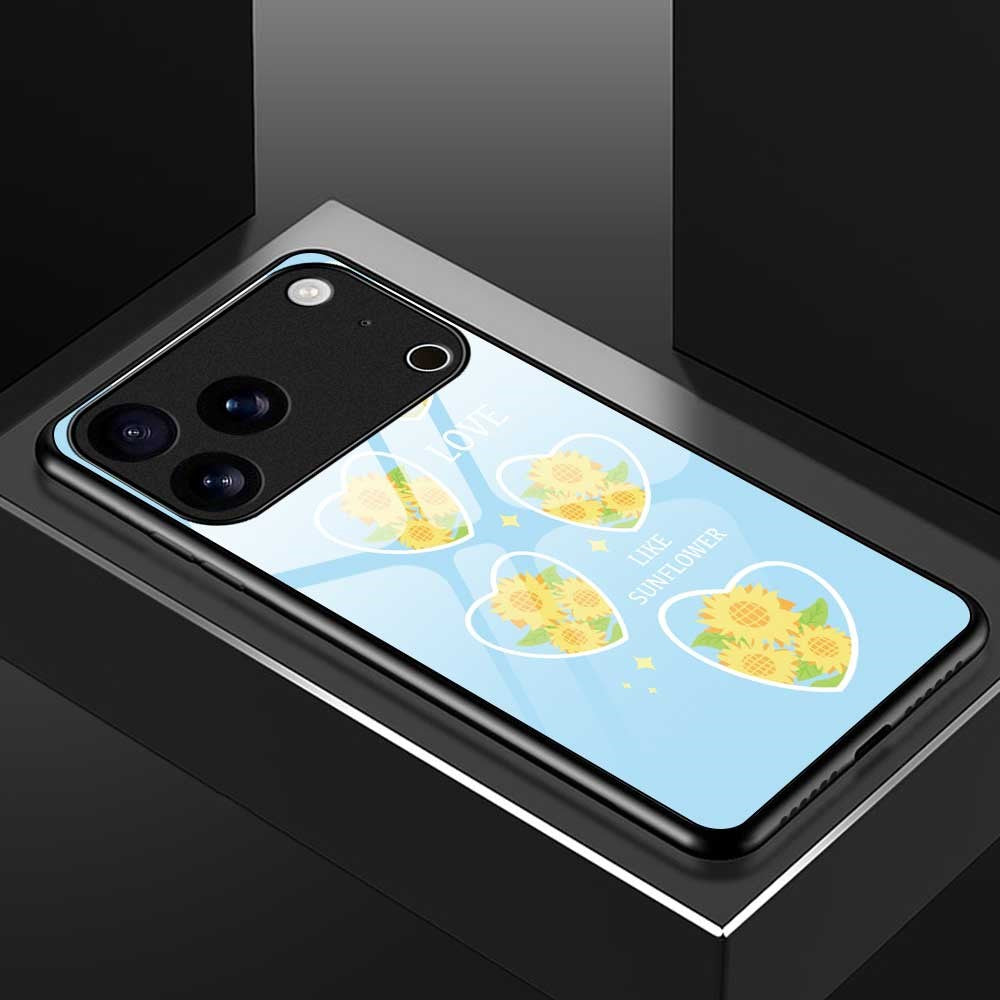 For iPhone 17 Pro Max Case PC TPU Tempered Glass Pattern Printing Slim Phone Back Cover - B0281