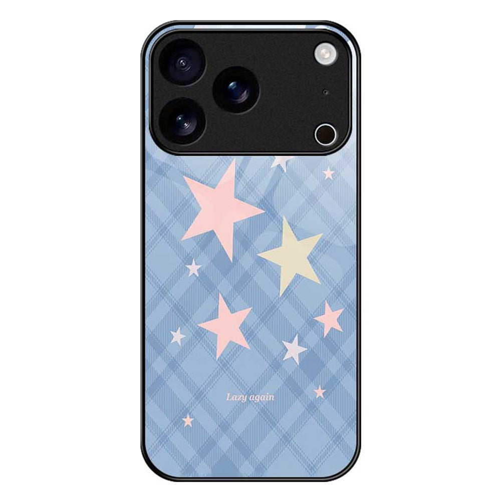 For iPhone 17 Pro Max Case PC TPU Tempered Glass Pattern Printing Slim Phone Back Cover - B0283