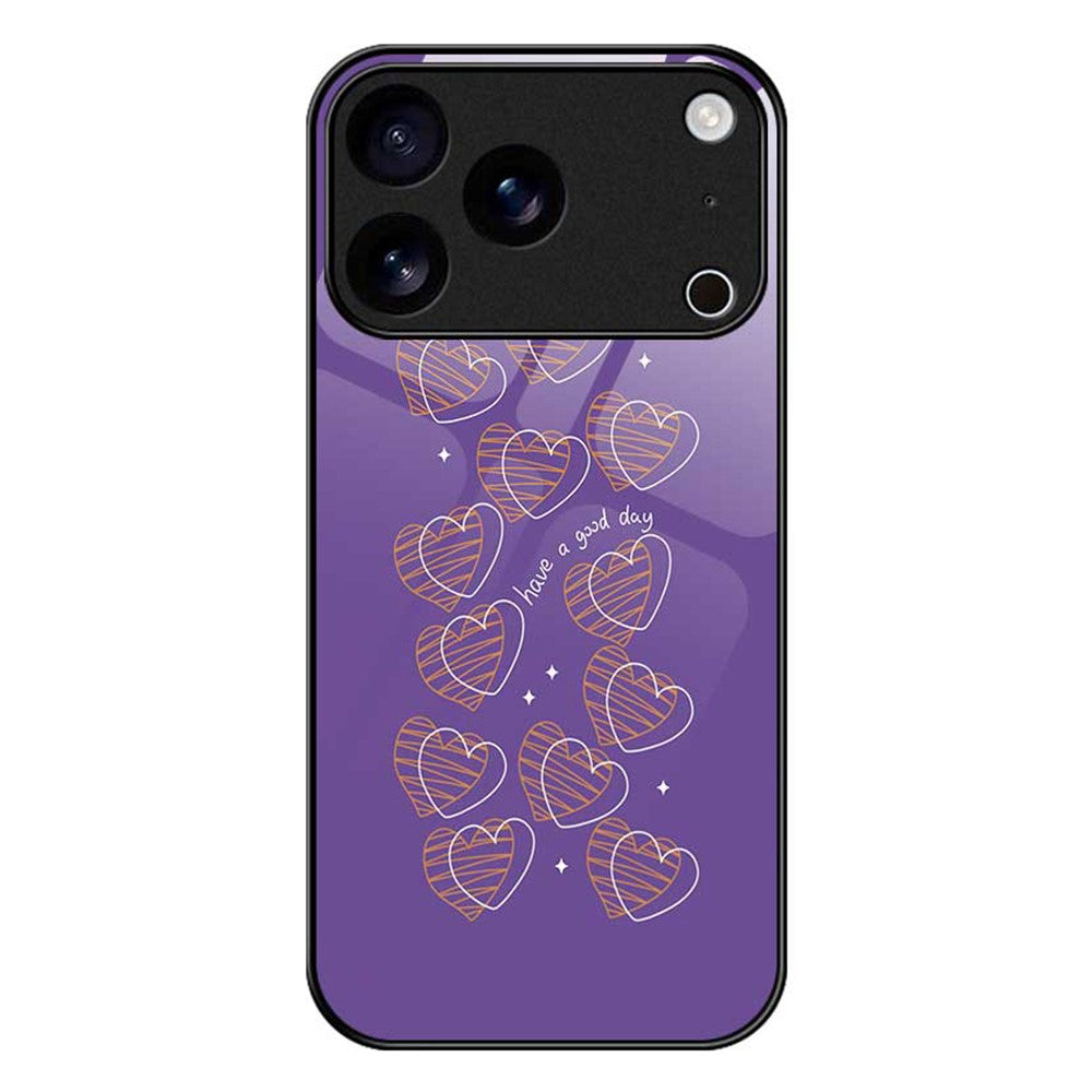 For iPhone 17 Pro Max Case PC TPU Tempered Glass Pattern Printing Slim Phone Back Cover - B0284