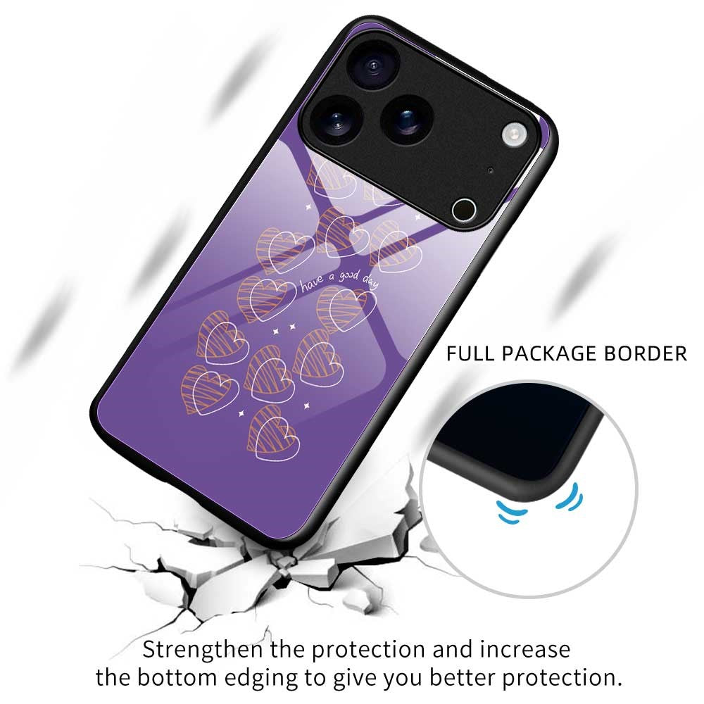 For iPhone 17 Pro Max Case PC TPU Tempered Glass Pattern Printing Slim Phone Back Cover - B0284