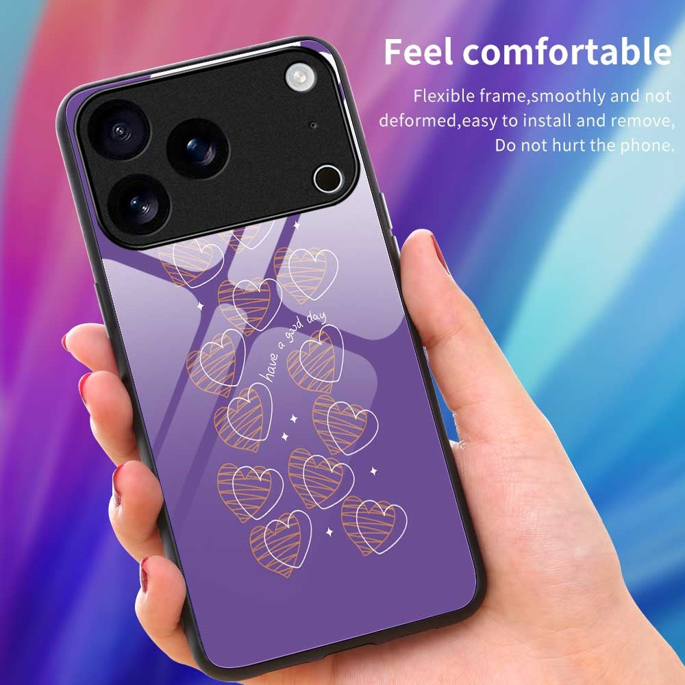 For iPhone 17 Pro Max Case PC TPU Tempered Glass Pattern Printing Slim Phone Back Cover - B0284