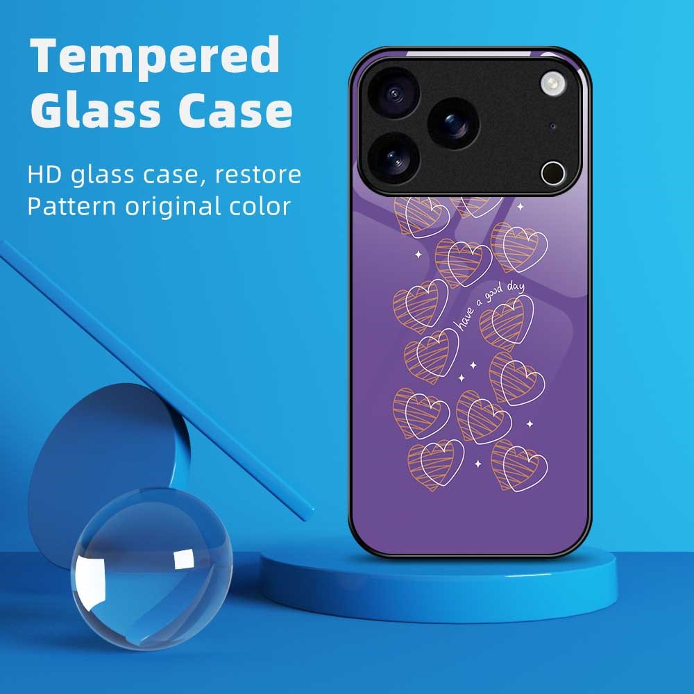 For iPhone 17 Pro Max Case PC TPU Tempered Glass Pattern Printing Slim Phone Back Cover - B0284