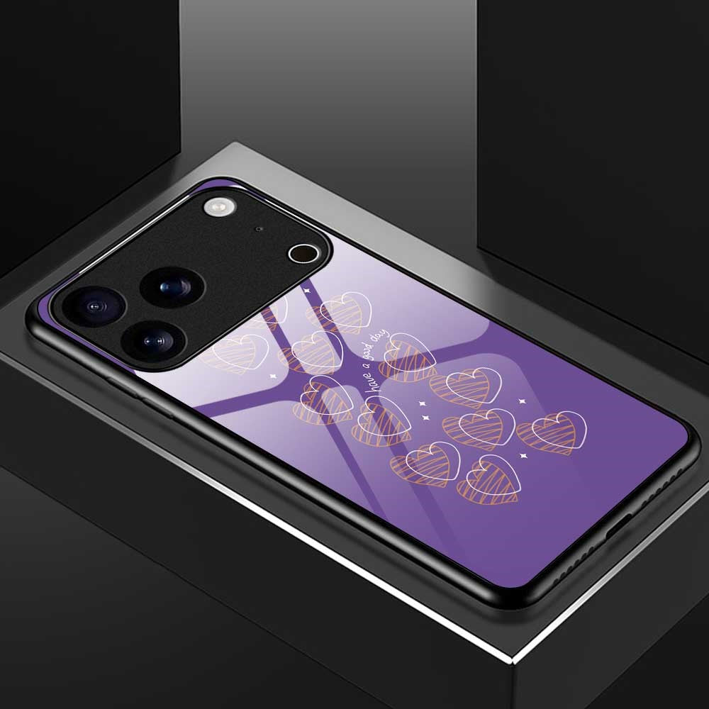 For iPhone 17 Pro Max Case PC TPU Tempered Glass Pattern Printing Slim Phone Back Cover - B0284