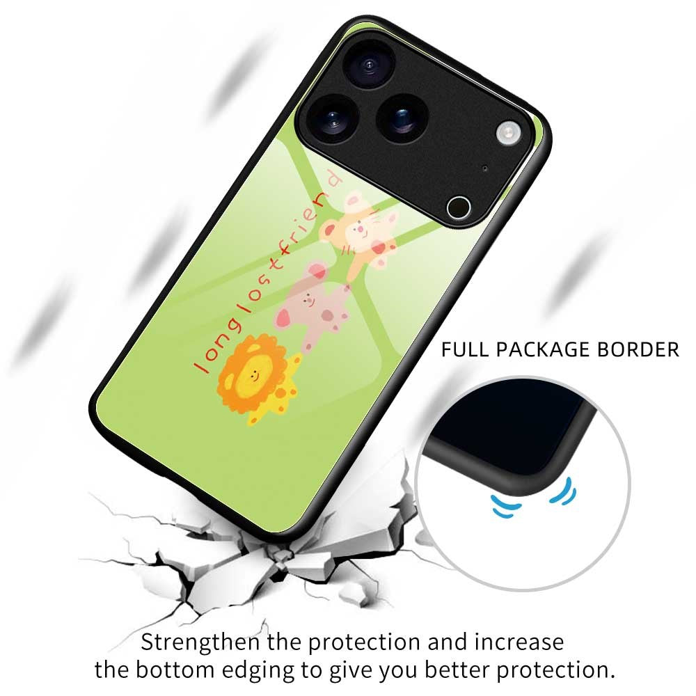 For iPhone 17 Pro Max Case PC TPU Tempered Glass Pattern Printing Slim Phone Back Cover - B0291